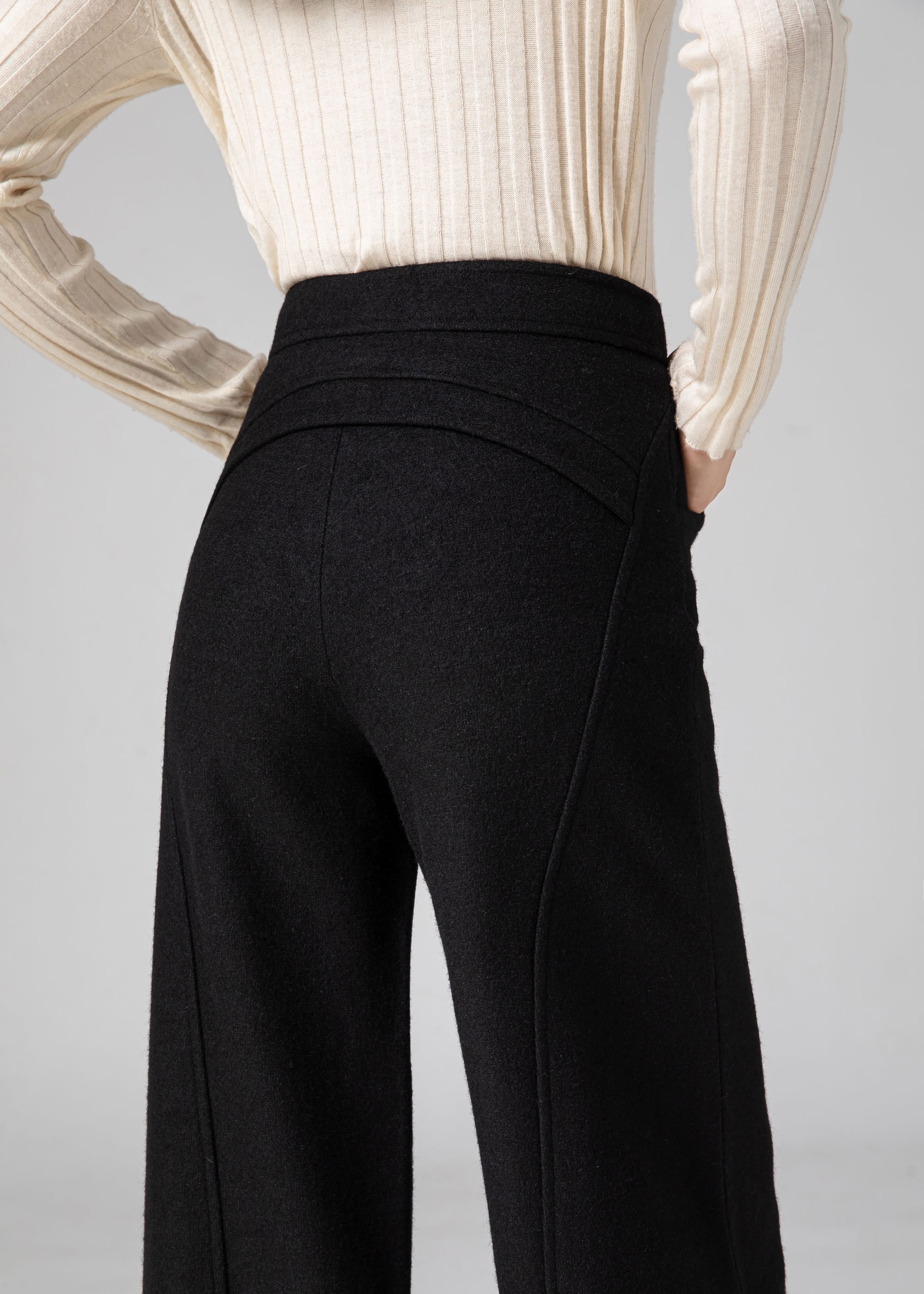 Wool Pants Women, Tapered Pants, Black Wool Pants, Autumn