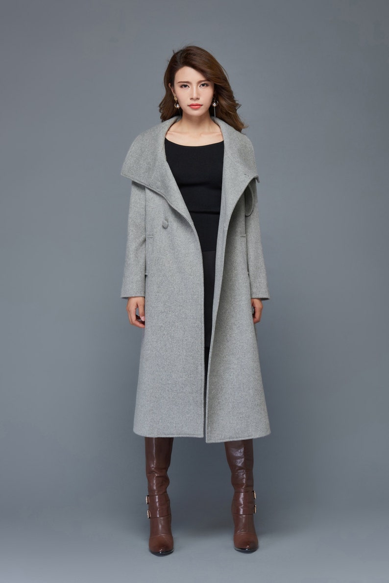 Midi wool coat gray wool coat Womens coats wool coat women Ylistyle C961 trench coat oversized wool coat winter coat Belt wool coat