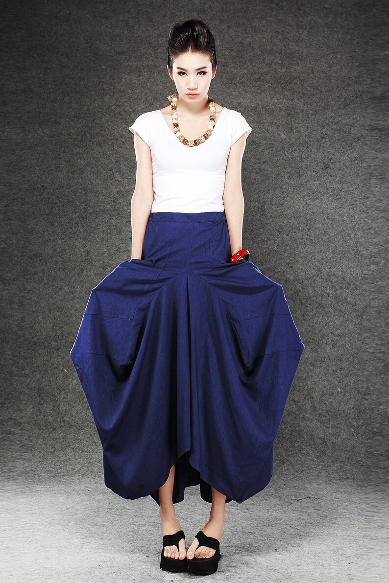 Blue Maxi Skirt Long Elegant Draped Full Summer Boho Skirt Etsy