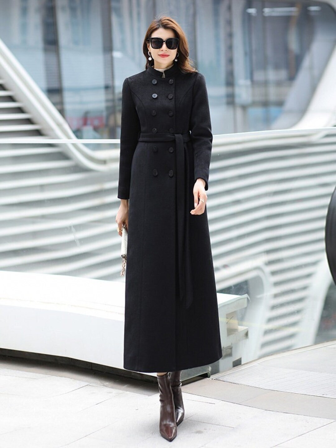 knee length dresses for ladies Boss Girl Double-Breasted Lined Wool Coat