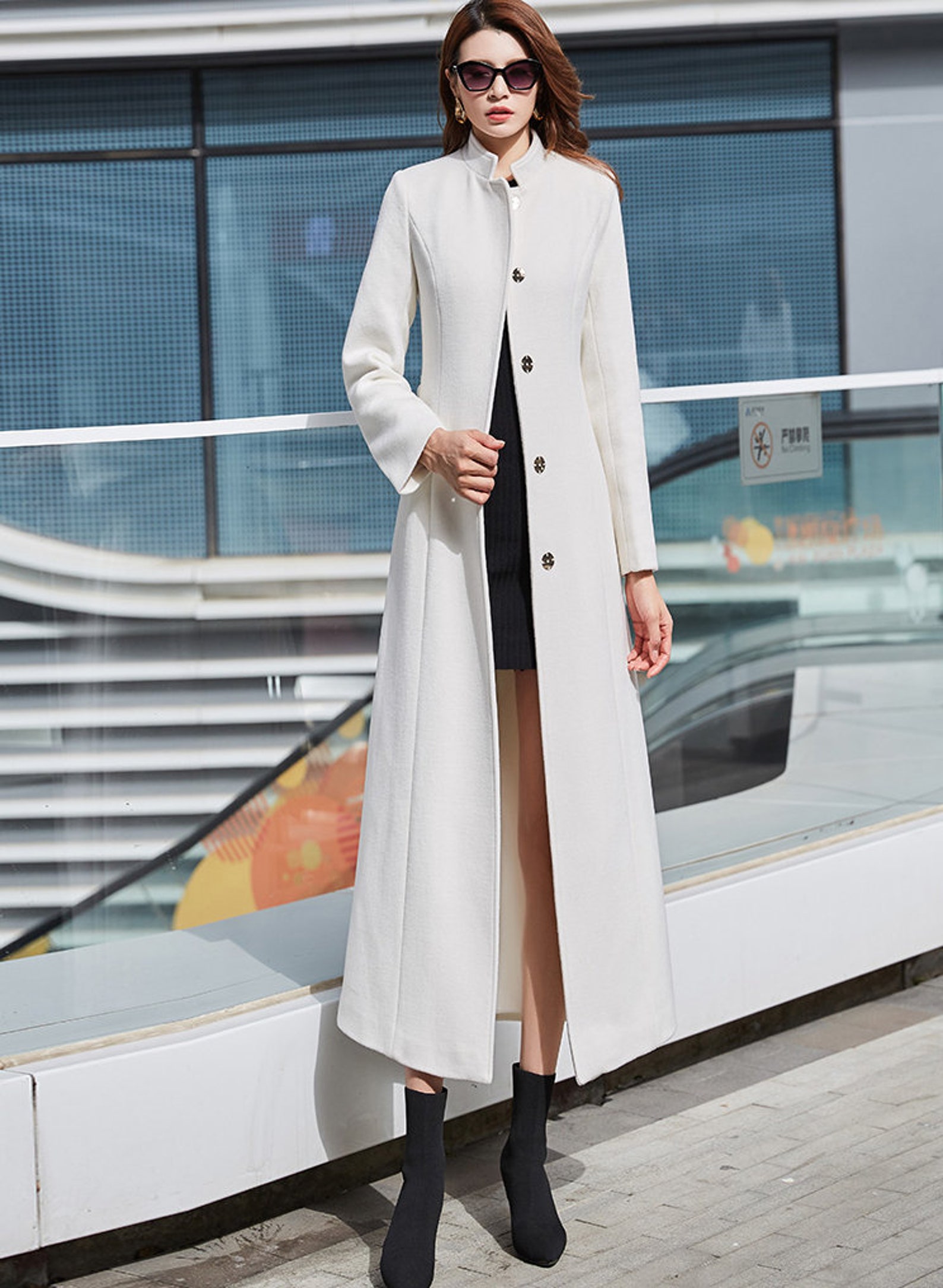 Long White Wool Coat Fitted Wool Coat Warm Winter Coat Etsy