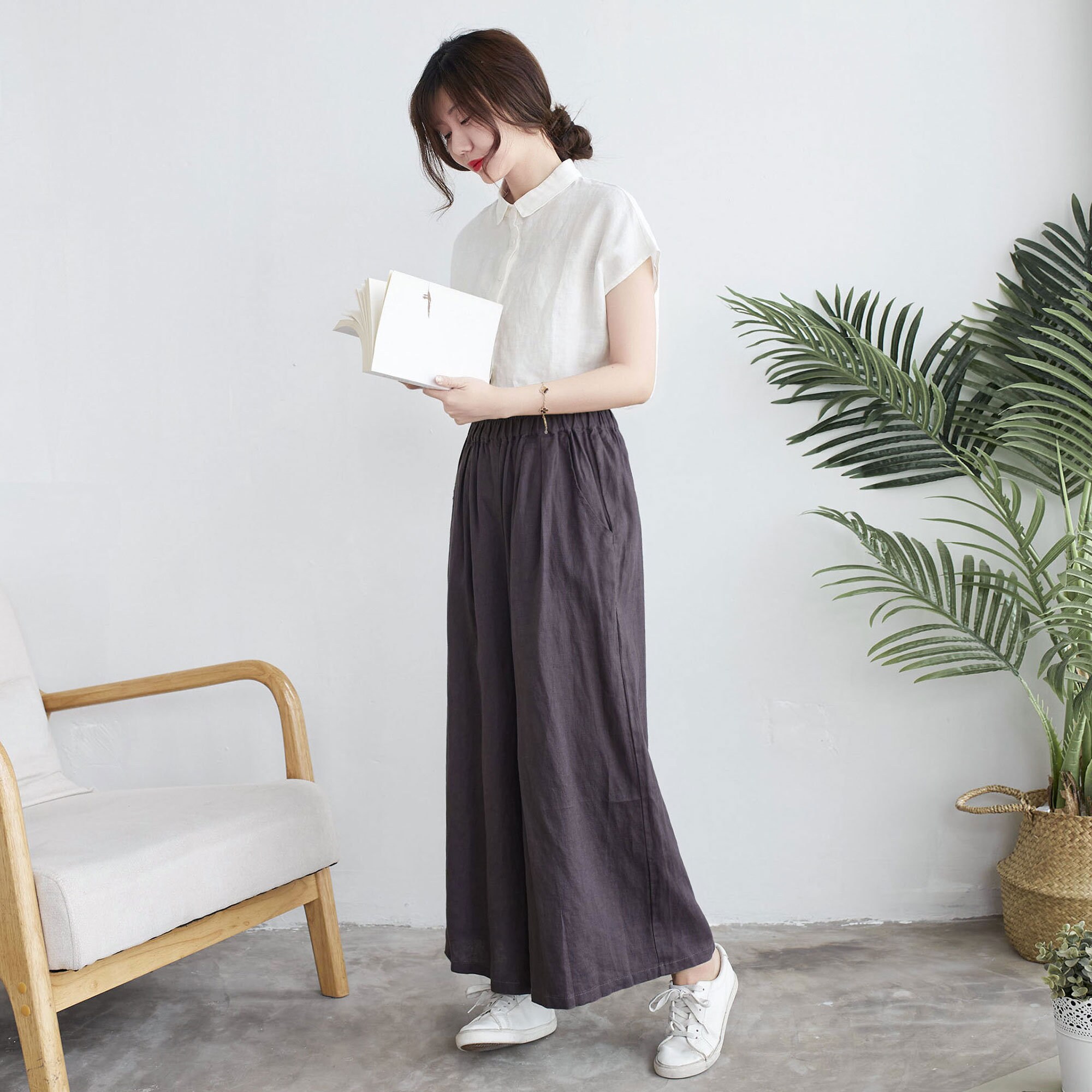 Wide Leg Linen Pants, Womens Palazzo Pants, Cropped Pants