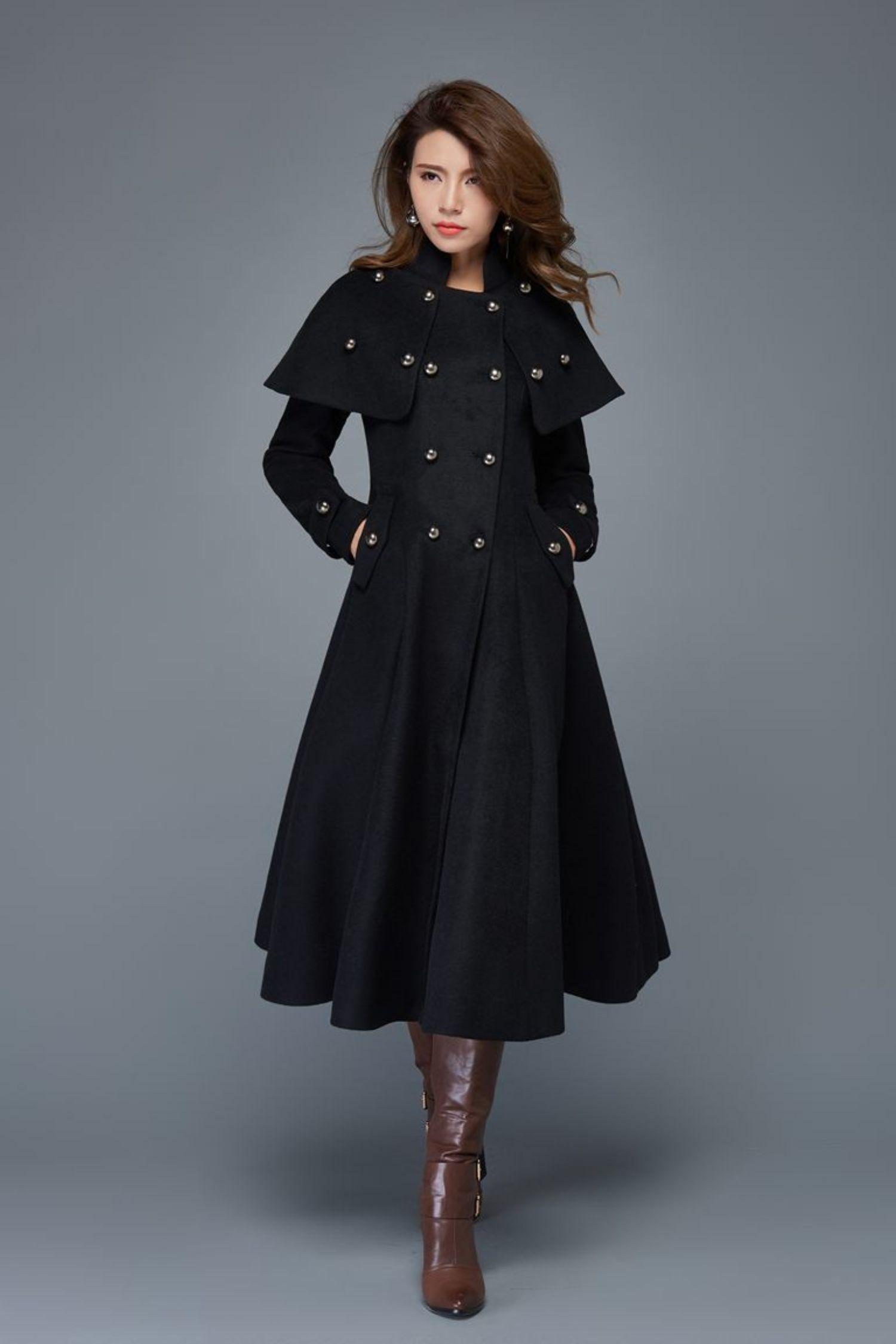 Wool Coat, Long Wool Coat, Womens Wool Coat, Black Coat