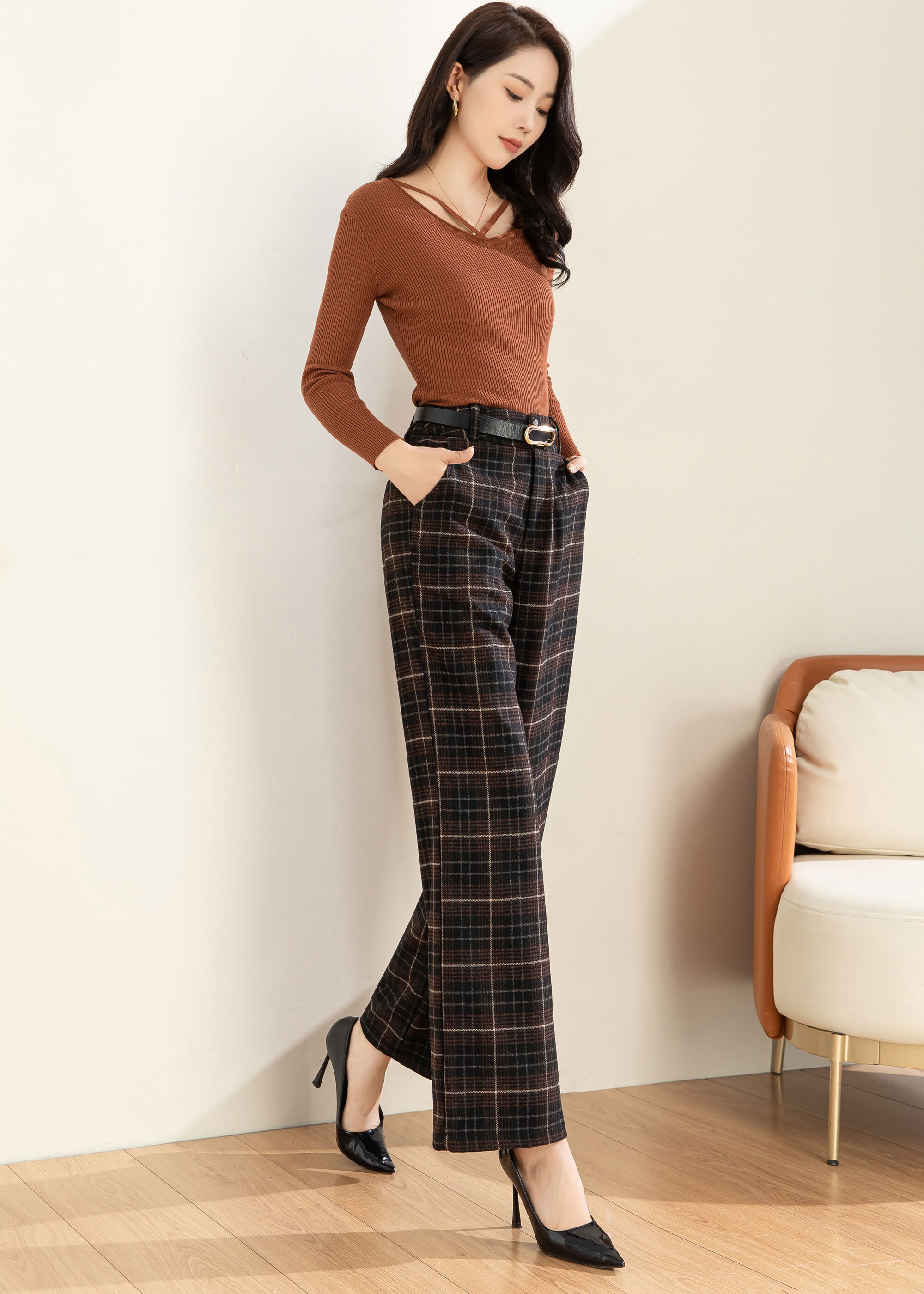 Wool Pants Women, Wide Leg Pants, Plaid Pants, Casual Wool Wool Pants Women, Wide Leg Pants, Plaid Pants, Casual Wool