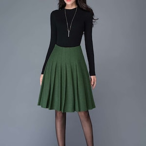 Wool skirt, Wool Midi skirt in green, pleated wool skirt, High waist wool skirt, winter skirt women, womens skirts, Short wool skirt C1031 image 2