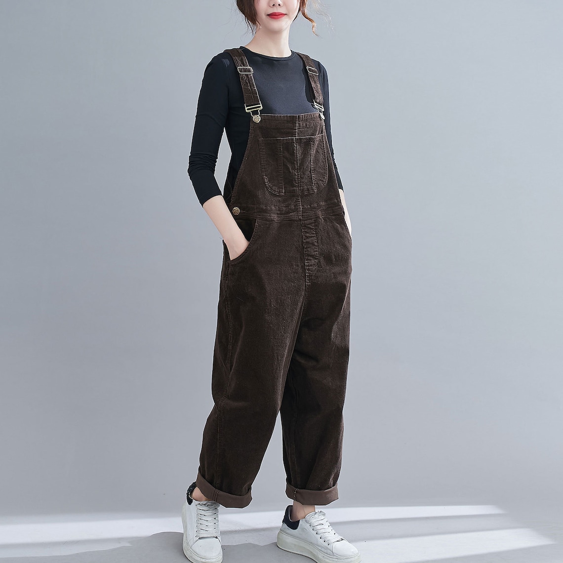 Retro Brown Corduroy Overalls Women Plus Size Overalls Wide Etsy