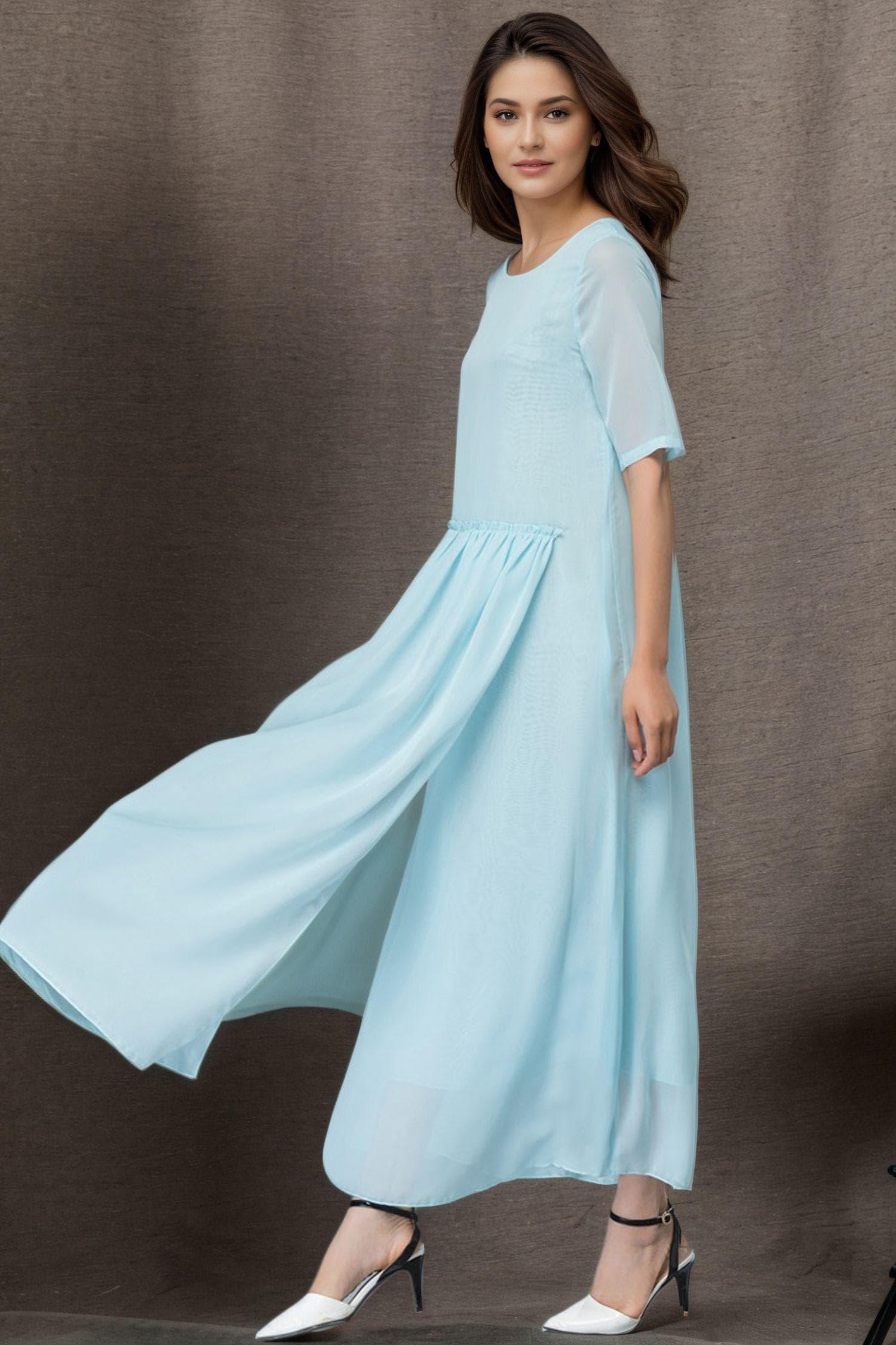 buffalo 66 blue dress Blue Pleated Chiffon Dress  self-portrait-US