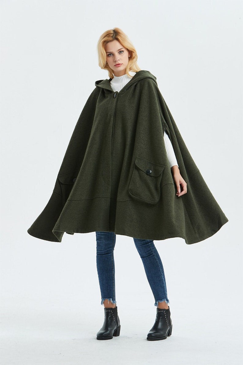 Green Winter Wool Cloak With Hood Women Long Hooded Wool Cape - Etsy