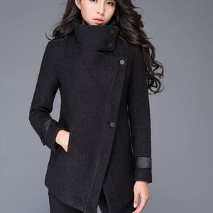 Asymmetrical Wool Coat in Black, Winter Coat Women, Wool Coat, High ...