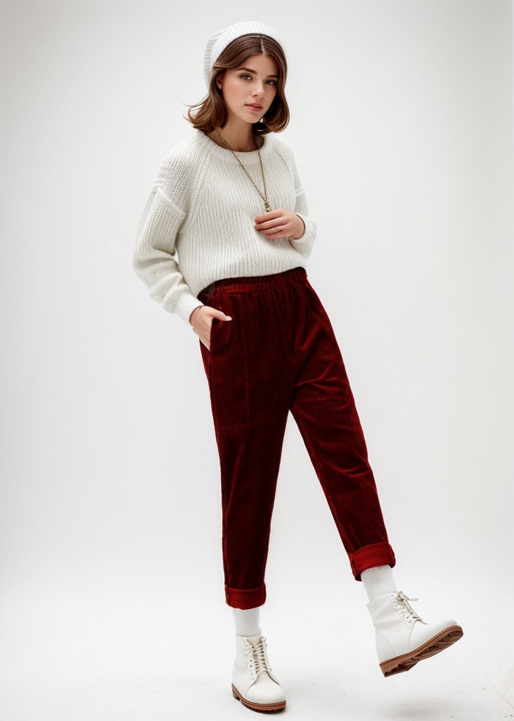 Pantalon Velours Côtelé Femme Grande Taille – Taille élastique, Coupe Droite – Confort Hiver, Style Décontracté Chic