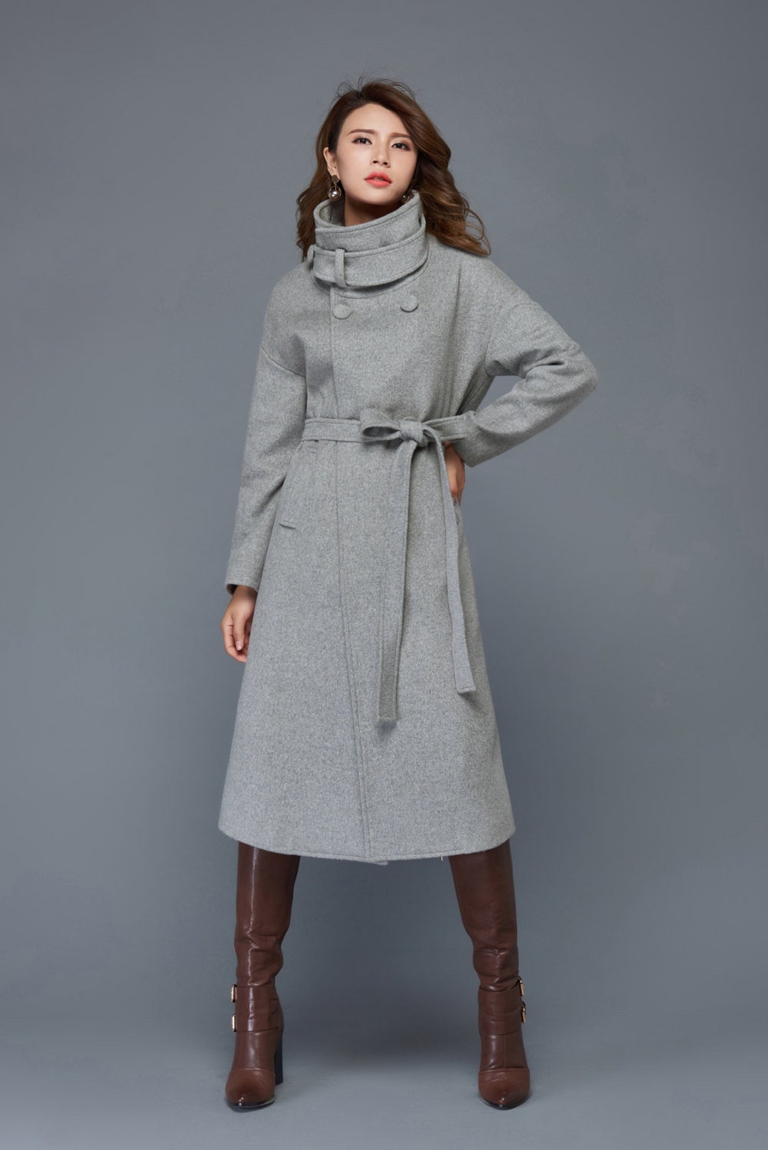 Midi Wool Coat Wool Coat Women Gray Wool Coat Womens Coats - Etsy