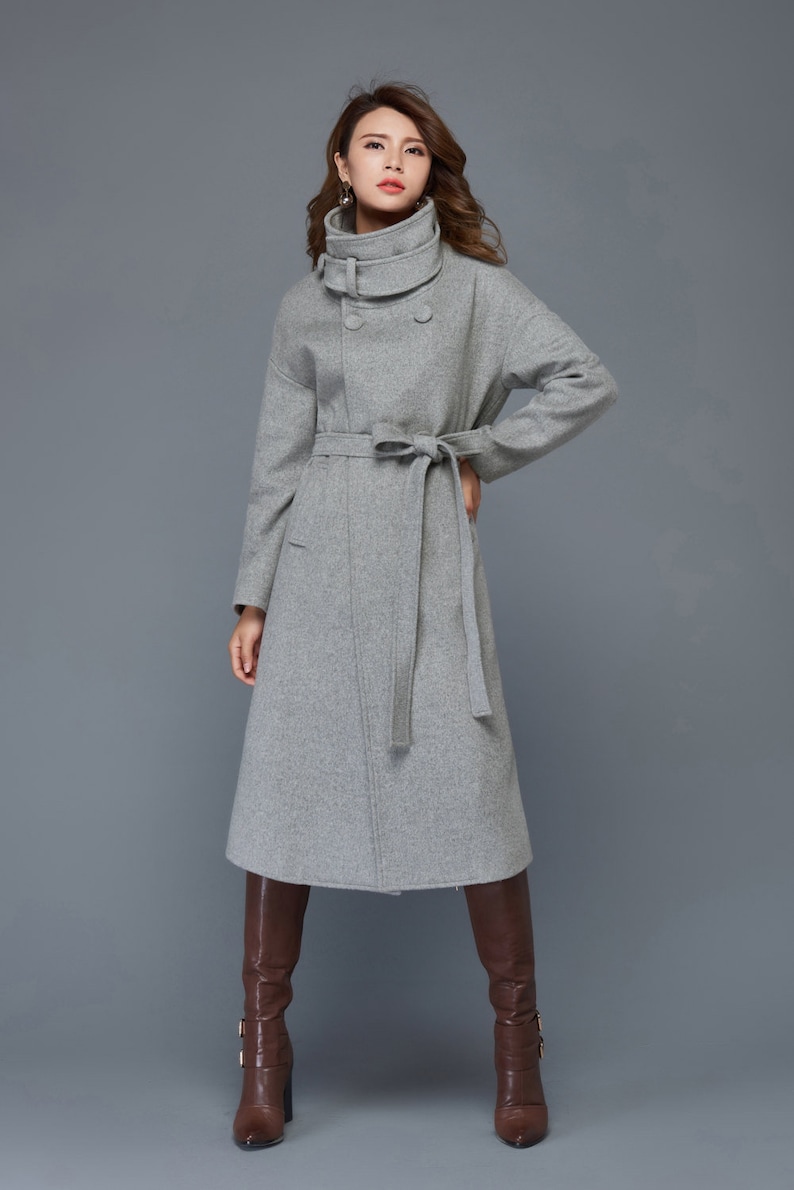 Midi wool coat gray wool coat Womens coats wool coat women Ylistyle C961 trench coat oversized wool coat winter coat Belt wool coat