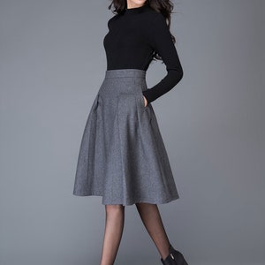 Gray wool skirt, Autumn winter Midi wool skirt, winter skirt women, Gray Wool Skirt with pockets, A Line wool skirt, wool clothing C1003 image 3