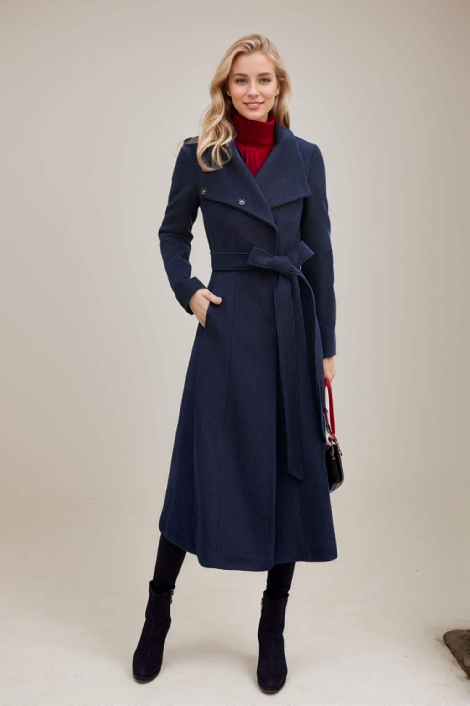 Blue Wool Coat Women, Long Wool Wrap Coat, Asymmetrical Warm Blue Wool Coat Women, Long Wool Wrap Coat, Asymmetrical Warm