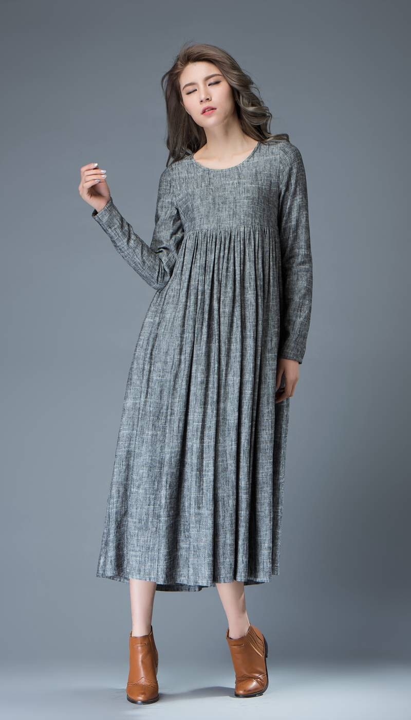 Casual Gray Dress Comfortable Linen LooseFitting Long Etsy