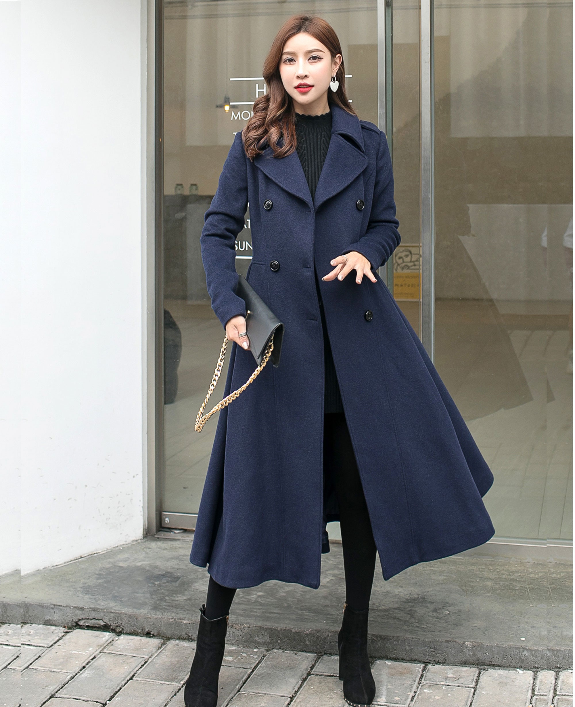 blue overcoat single breasted wool
