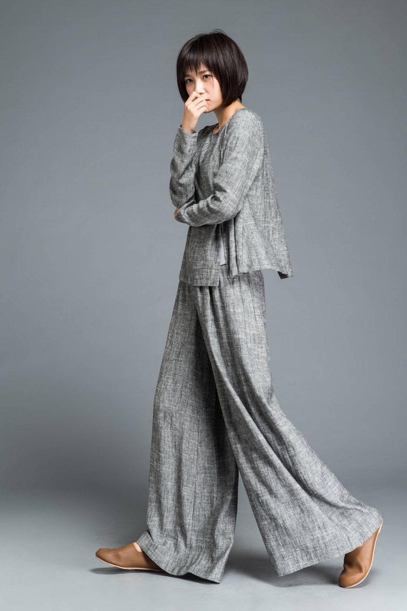 Women's Linen Palazzo pants, Long linen pants, Wide Leg pants, Linen pants, Gray pants, handmade pants, summer spring pants C1202 image 1