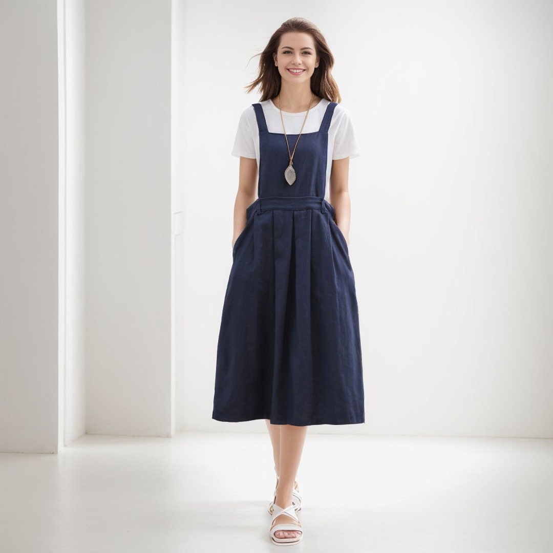 専用 Apolina ginnie pinafore dress ワンピース Linen Pinafore Dress, Linen Midi Dress, A Line Pinafore