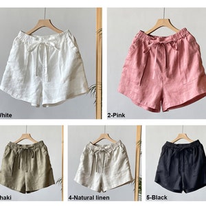 Linen Shorts Side Elastic Waistband With Spaghetti Drawstring, Womens Summer Shorts, Casual Shorts, Handmade Shorts C3185 image 7