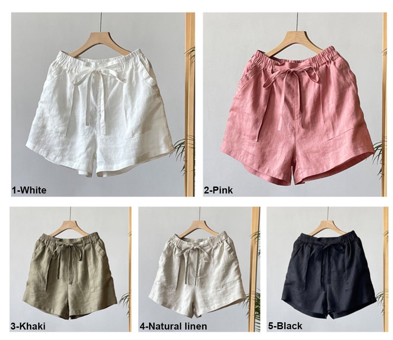 Linen Shorts Side Elastic Waistband With Spaghetti Drawstring, Womens Summer Shorts, Casual Shorts, Handmade Shorts C3185 image 7