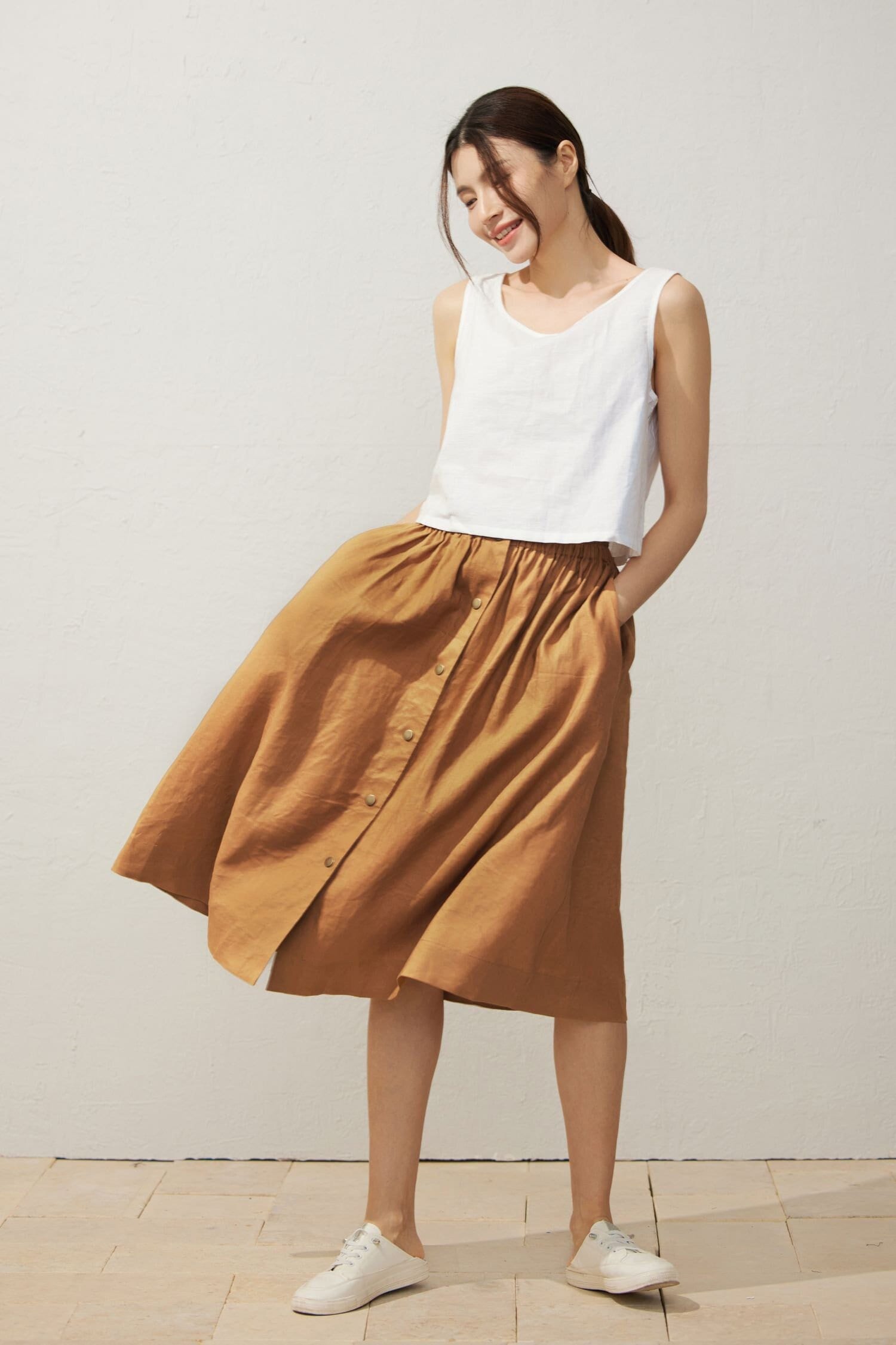 Linen Skirt, Linen Midi Skirt, Button Down Linen Skirt