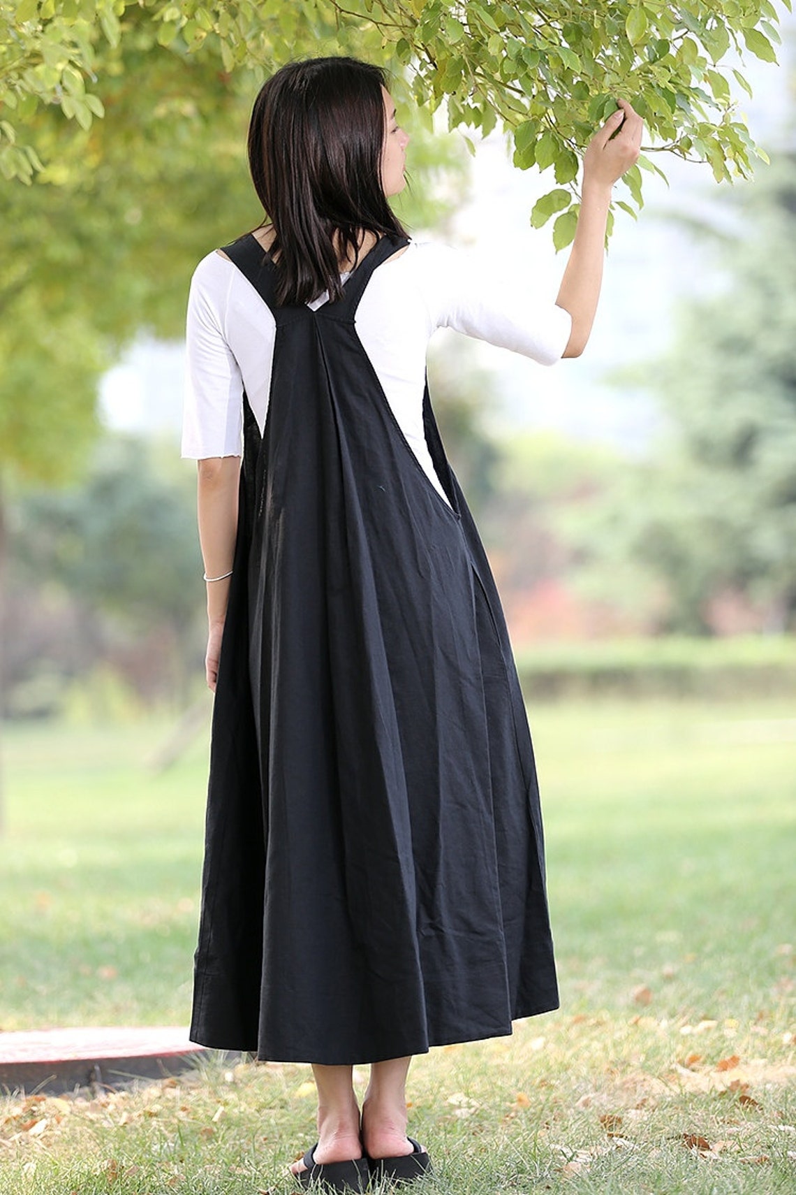 Black Pinafore Dress Linen dress LooseFitting Cool Long Etsy