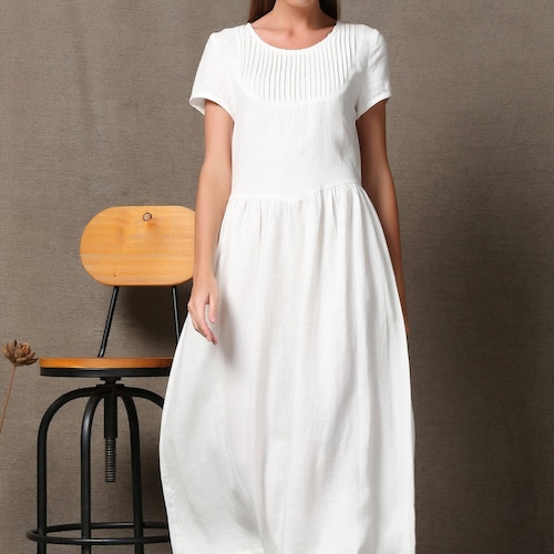 casual dress white ZWTYSS Maxi Dresses For Summer Womens Women's White Casual High Waist Round  Neck Shirred Dress at Amazon Women's Clothing store