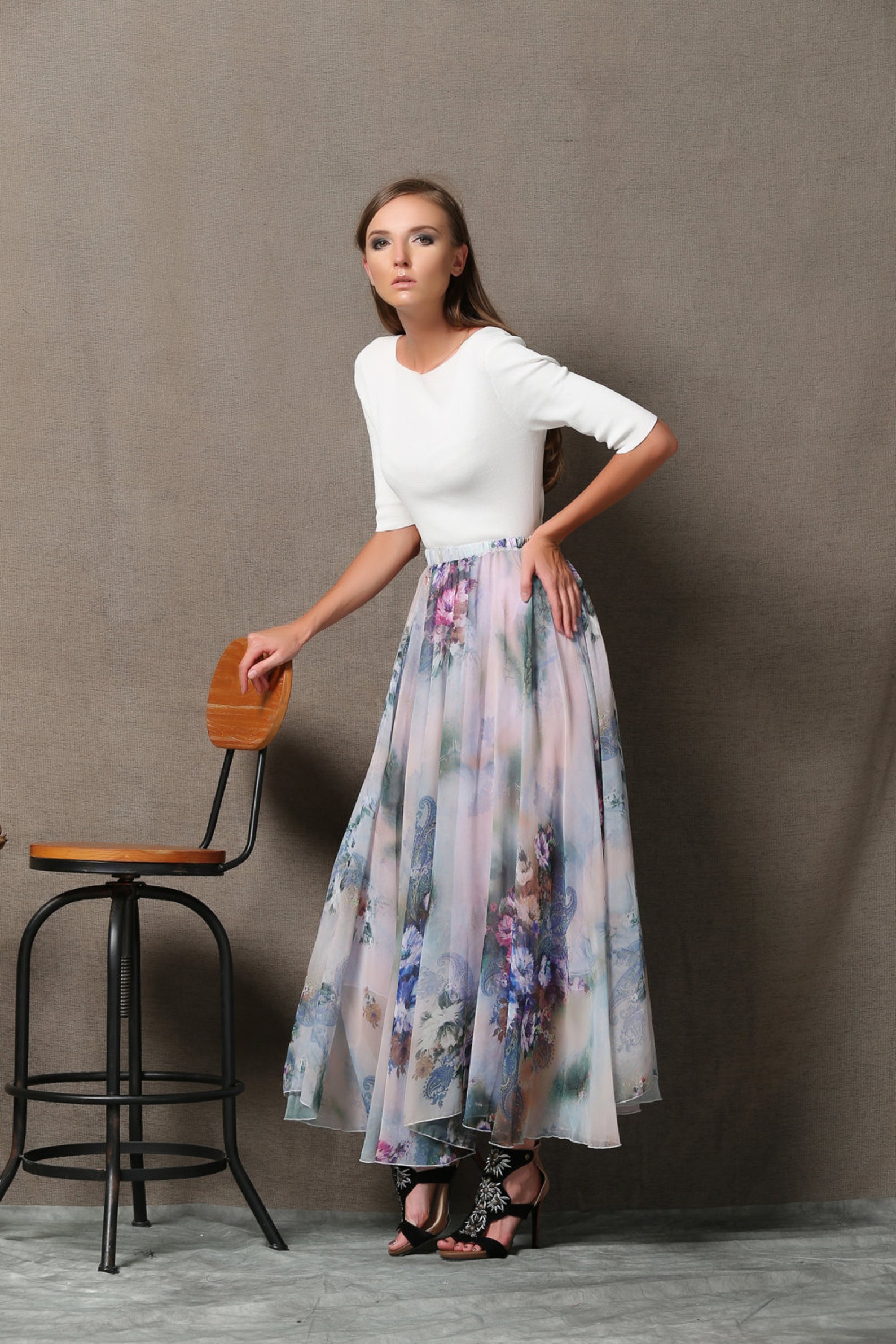 Floral chiffon skirt Summer Chiffon Skirt chiffon skirt Etsy