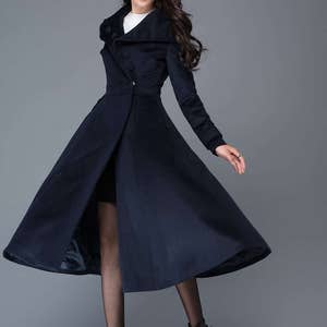 Midi wool coat, wool coat, womens winter coats, dress coat, navy blue coat, flare coat, warm coat, swing coat, made to order C1021 image 3