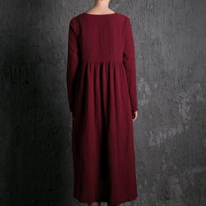 Plus Size Organic Linen Long Maternity Dress, Pleated Loose Dress with Pockets, Causal Maxi Dress Women, Long-Sleeved Dress Clothing C496 image 6