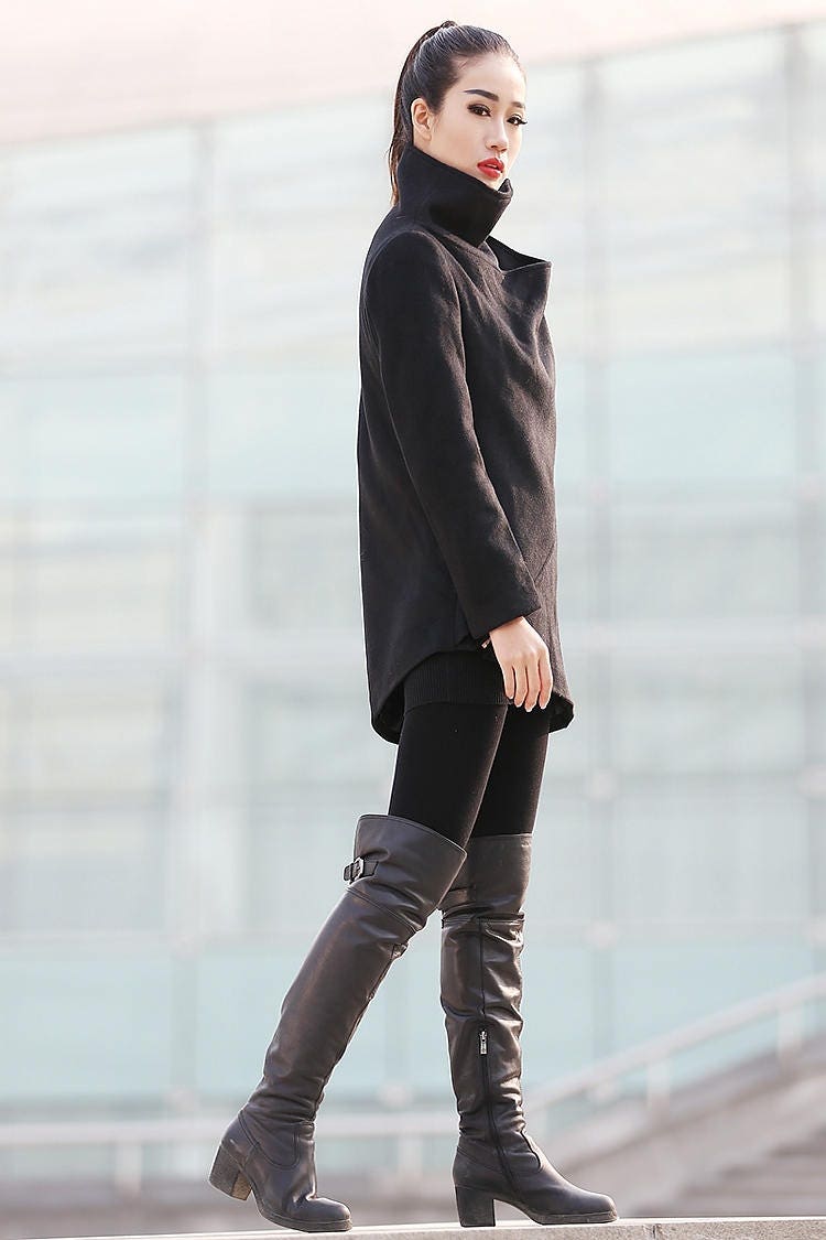 Black Coat, Wool Coat, Winter Coat, Woman Coat, Asymmetrical Black Coat, Wool Coat, Winter Coat, Woman Coat, Asymmetrical
