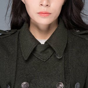 Wool coat women, Double breasted wool coat, winter coat women, Military Coat, Green wool coat with pockets, handmade wool coat C1028 image 7