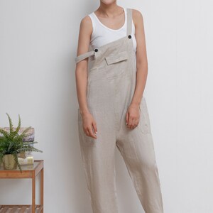 Casual Linen Overalls, Linen Jumpsuit Women, Wide Leg Linen Jumpsuits, Womens linen Romper, Linen Petite Jumpsuit, Overalls Summer C2946 image 6