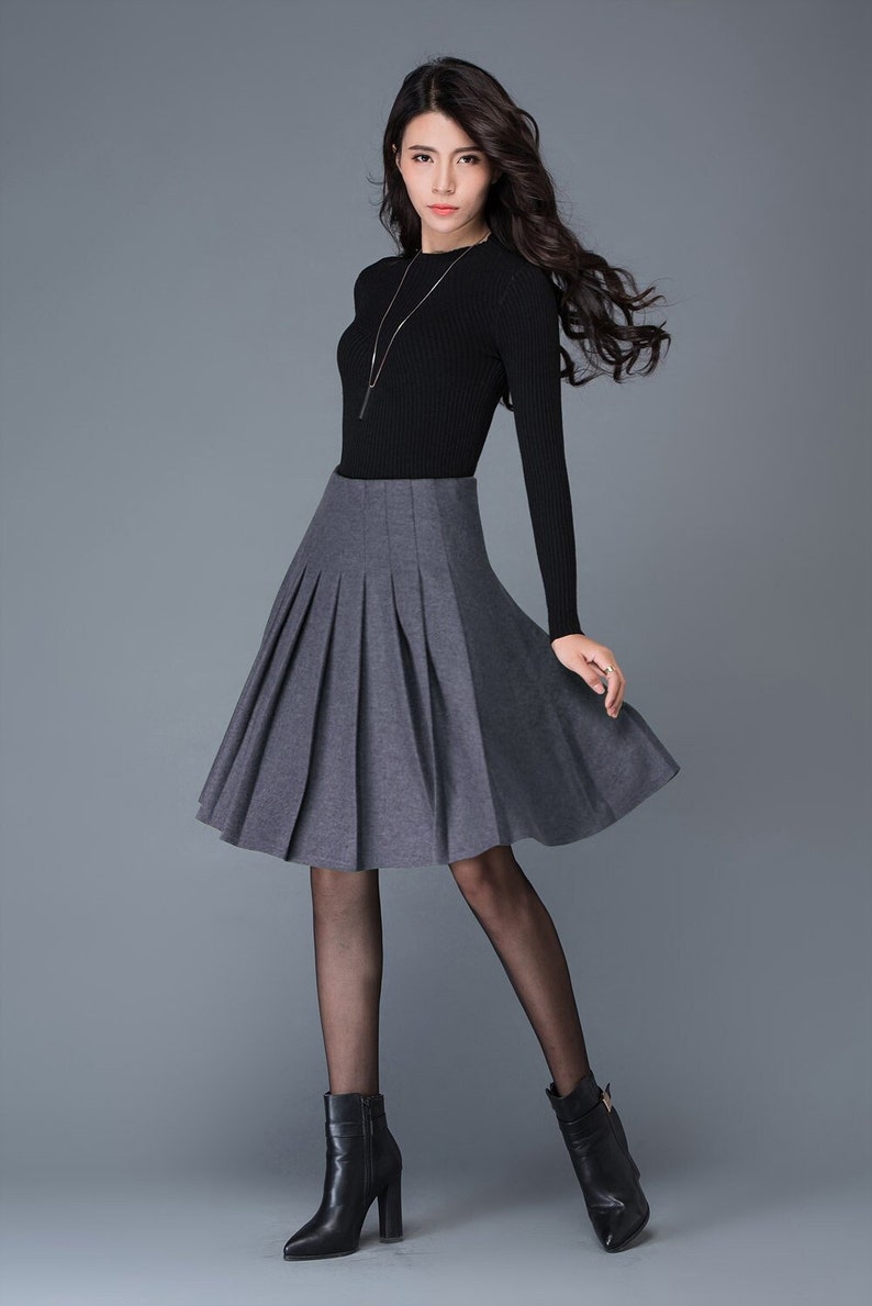 Wool skirt, Wool Midi skirt in green, pleated wool skirt, High waist wool skirt, winter skirt women, womens skirts, Short wool skirt C1031 C2-Dark gray