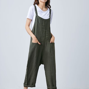 Linen Overalls Women, Linen Jumpsuits, loose fit Overalls, Harem pants Overalls, Maternity Overalls with pockets, Ylistyle C1688