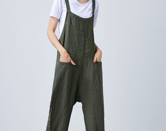 Linen Overalls Women, Linen Jumpsuits, loose fit Overalls, Harem pants Overalls, Maternity Overalls with pockets, Ylistyle C1688