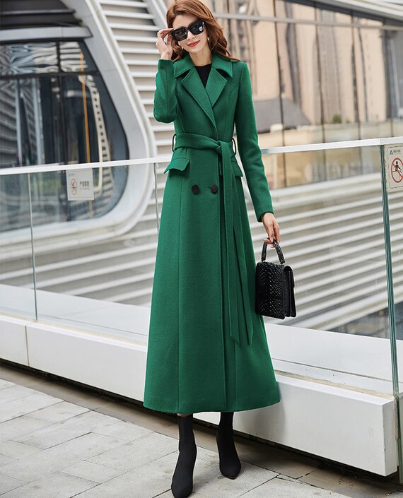 Emerald green wool coat long wool coat Double-breasted wool | Etsy