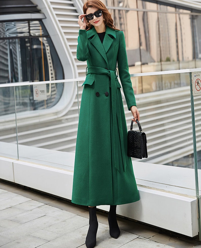 Emerald green wool coat long wool coat Doublebreasted wool Etsy