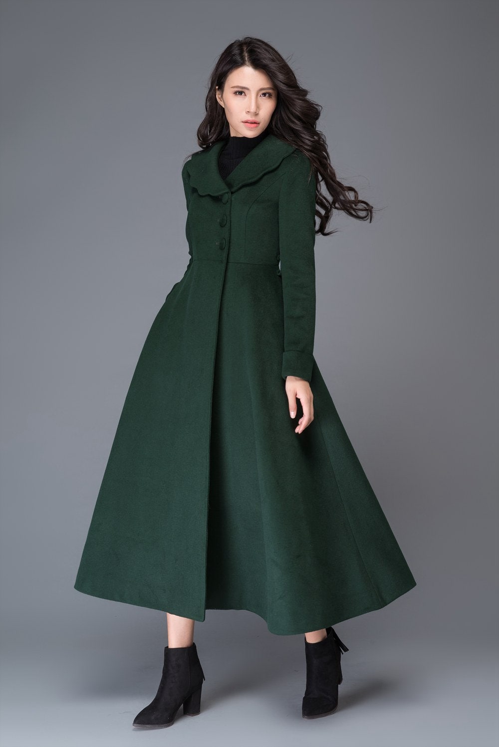 Green wool coat winter coat wool coat princess coat woman