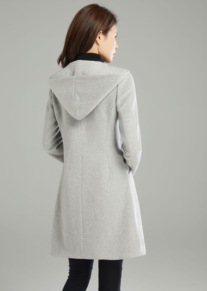 Winter Hooded Wool Coat, Gray Wool Jacket, Womens Coats, Warm Jackets, Casual Coat, Mod Clothing, Handmade Coat, Ylistyle C2990 image 7