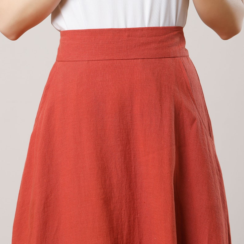 Orange Linen Skirt, Women's Summer Linen Skirt, Linen Midi Skirt, A-Line Skirt, Long Linen Skirt, Swing Skirt, Custom Skirt, Ylistyle C3286 image 8