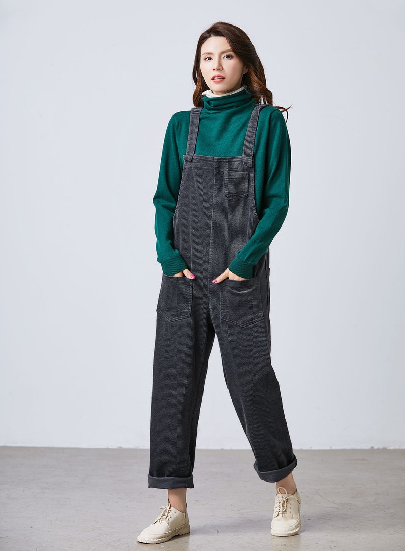 Gray Corduroy overalls Overalls women Oversized wide leg Etsy
