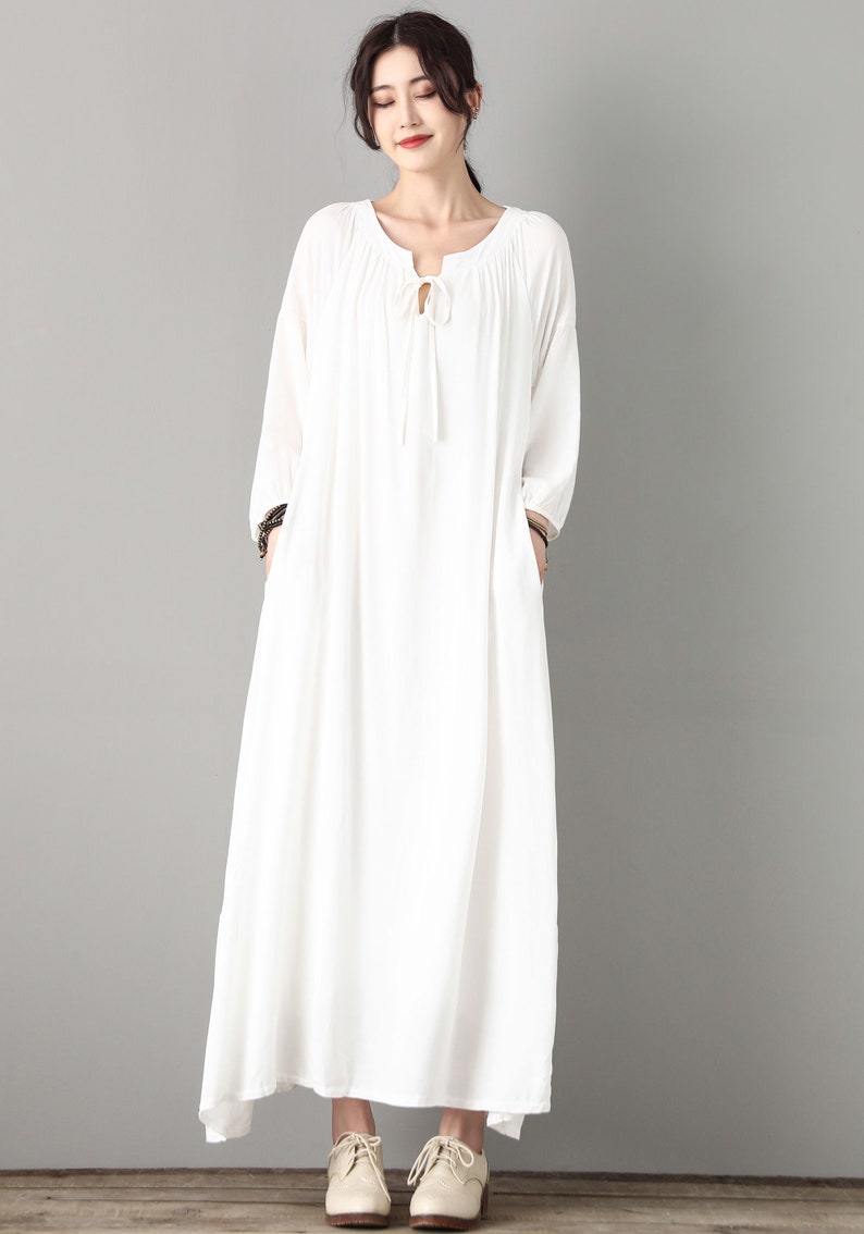 White Linen Dress Long Sleeves Linen Maxi Dress Maternity - Etsy