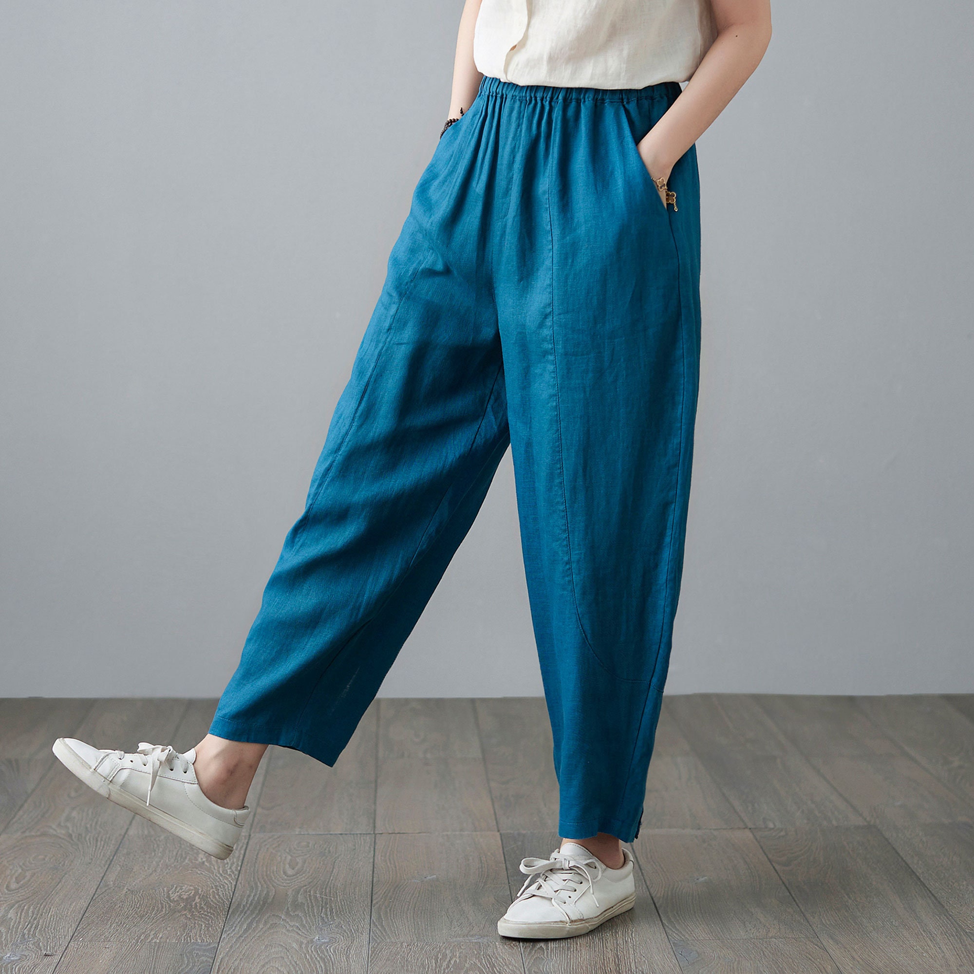 Linen pants Blue pants Long Linen pants Plus size pants | Etsy