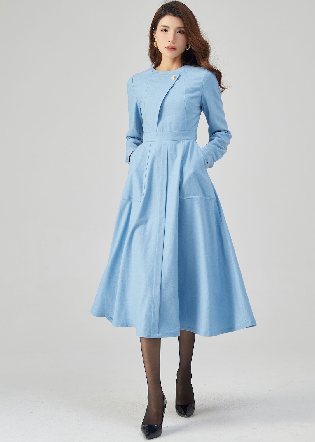 Blue Wool Dress Winter Dress Women Fitted Dress Dress With - Etsy