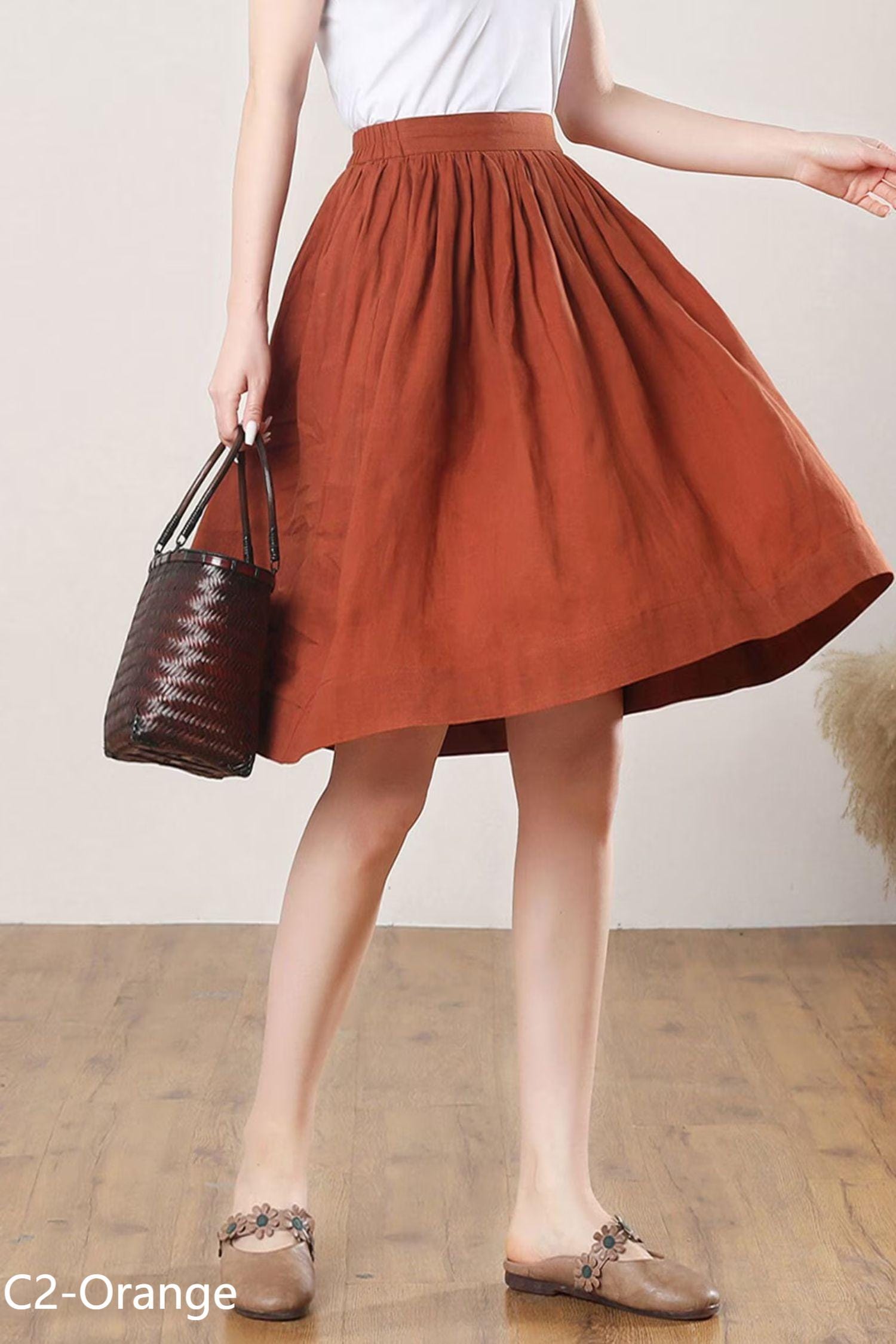 Linen Skirt, Linen Midi Skirt, Skirt With Pockets, Pleated