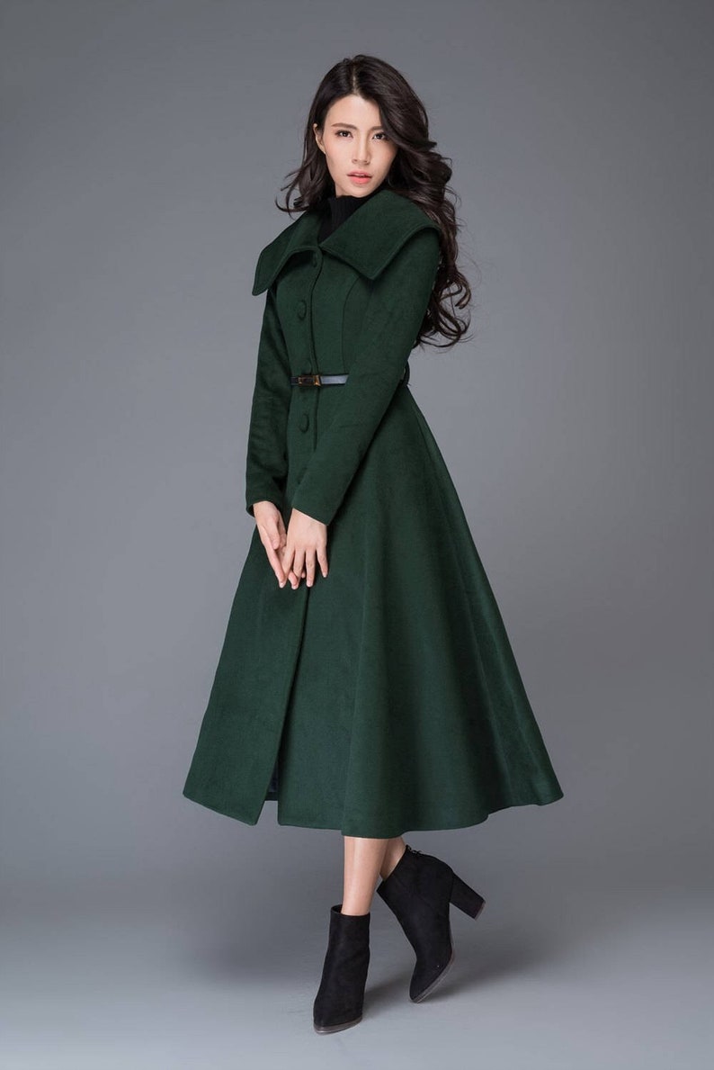 Green Princess wool coat, Wool coat women, long jacket for winter, winter wool coat, Belted Wool maxi coat, Handmade coat C998 Green