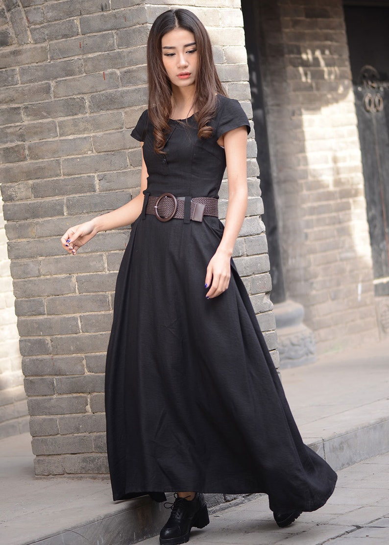 Maxi Linen Dress Black Dress Long Linen Dress Womens - Etsy