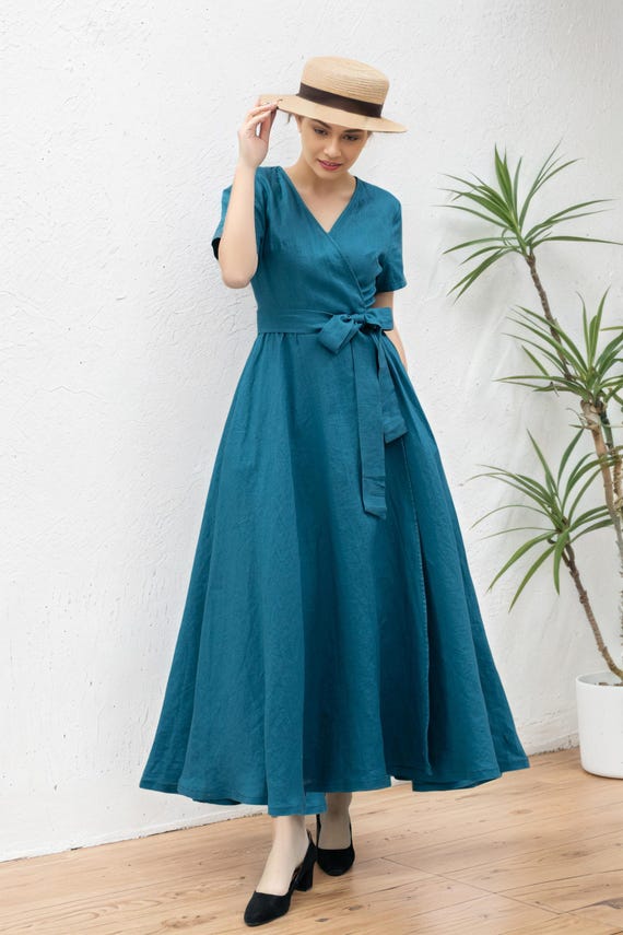 chinese dress ladies Boho Junior Plus Size Floral Wrap Belted Front Slit Maxi Dress Taupe / 1X-2X-3X/1-1-1 main image 0