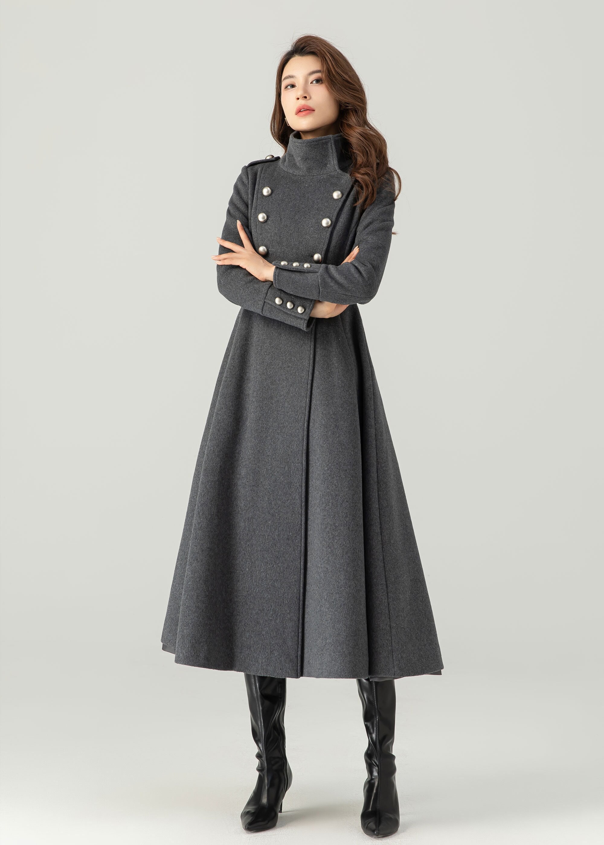 Grey Long Wool Coat, Winter Wool Coat, Womens Coat, Fit and Grey Long Wool Coat, Winter Wool Coat, Womens Coat, Fit and